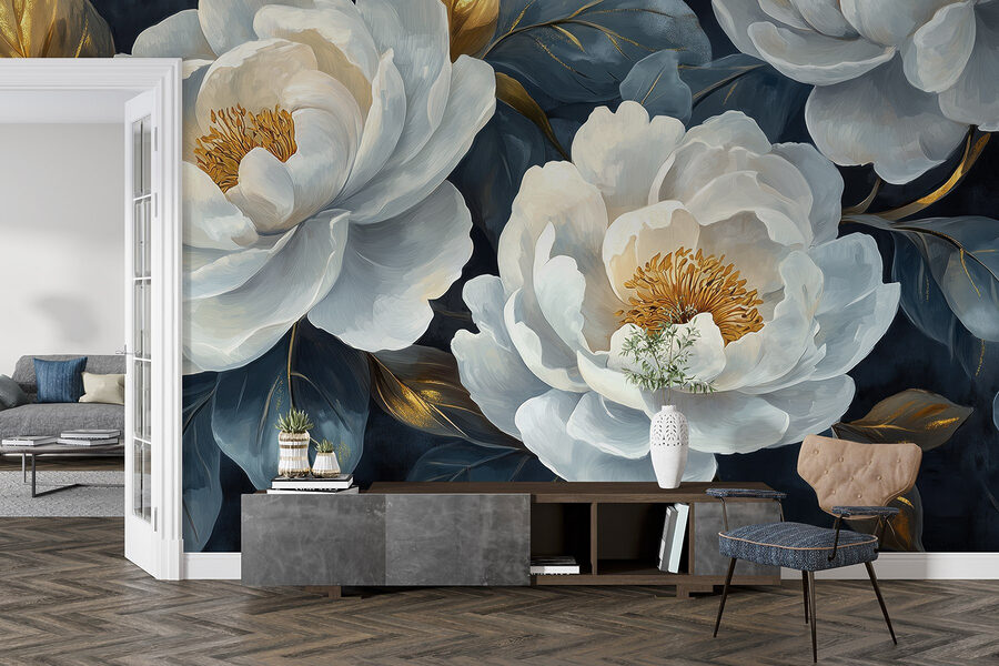 Eleganti fioriture su sfondo scuro.
