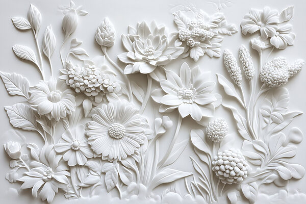 Scultura di fiori bianchi su una superficie bianca Scultura di fiori bianchi su una superficie bianca