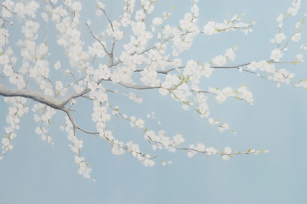 Pittura di un albero con fiori bianchi Pittura di un albero con fiori bianchi