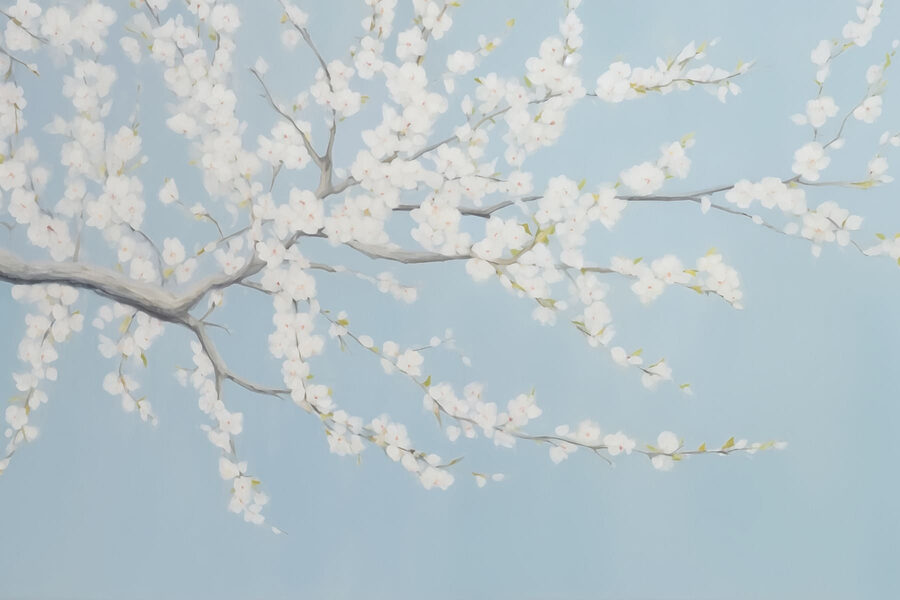 Pittura di un albero con fiori bianchi Pittura di un albero con fiori bianchi