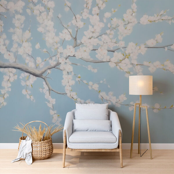 Pittura di un albero con fiori bianchi Pittura di un albero con fiori bianchi