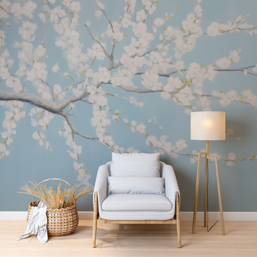 Pittura di un albero con fiori bianchi Pittura di un albero con fiori bianchi
