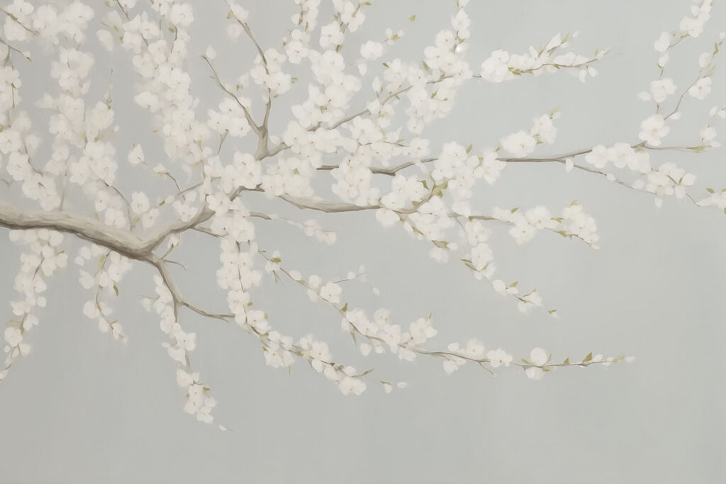 Pittura di un albero con fiori bianchi Pittura di un albero con fiori bianchi