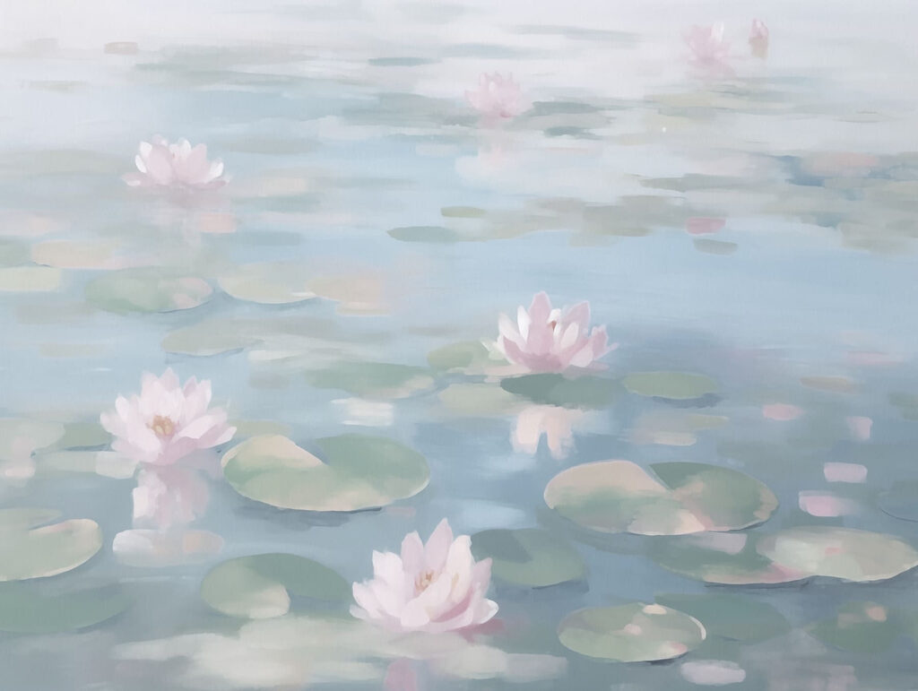 Acqua con ninfee e fiori rosa Acqua con ninfee e fiori rosa