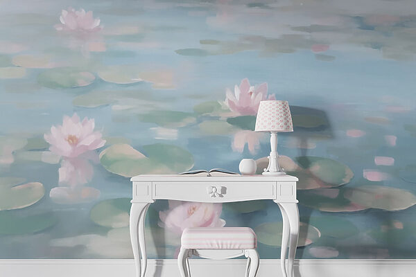 Acqua con ninfee e fiori rosa Acqua con ninfee e fiori rosa