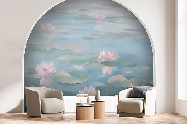 Acqua con ninfee e fiori rosa Acqua con ninfee e fiori rosa