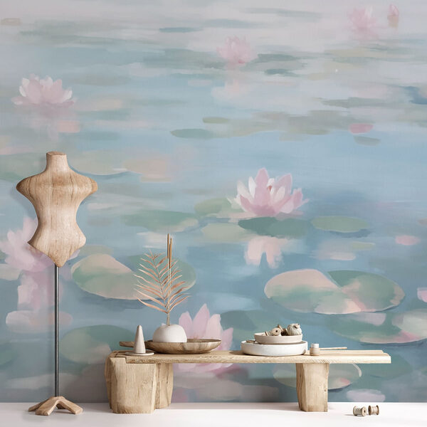 Acqua con ninfee e fiori rosa Acqua con ninfee e fiori rosa