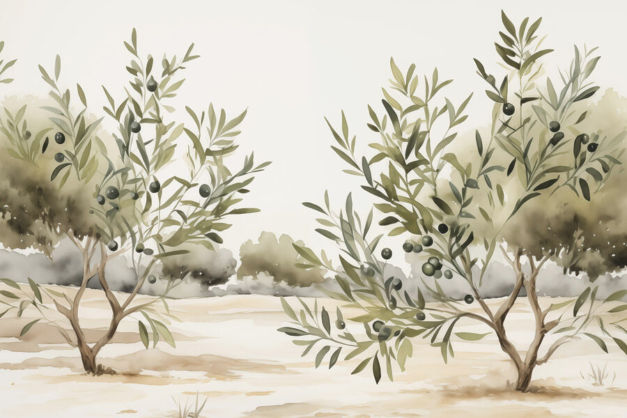 Pittura di alberi con bacche nere
