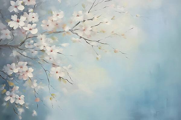 Pittura di un ramo d'albero con fiori bianchi Pittura di un ramo d'albero con fiori bianchi