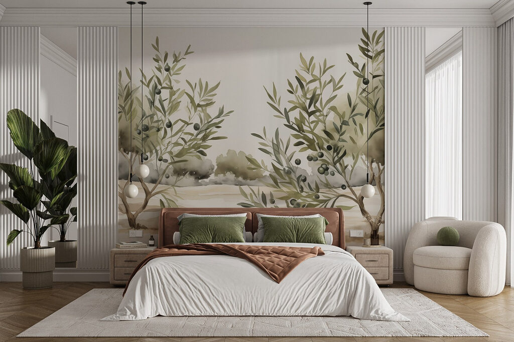 Painting of trees with black berries Painting of trees with black berries