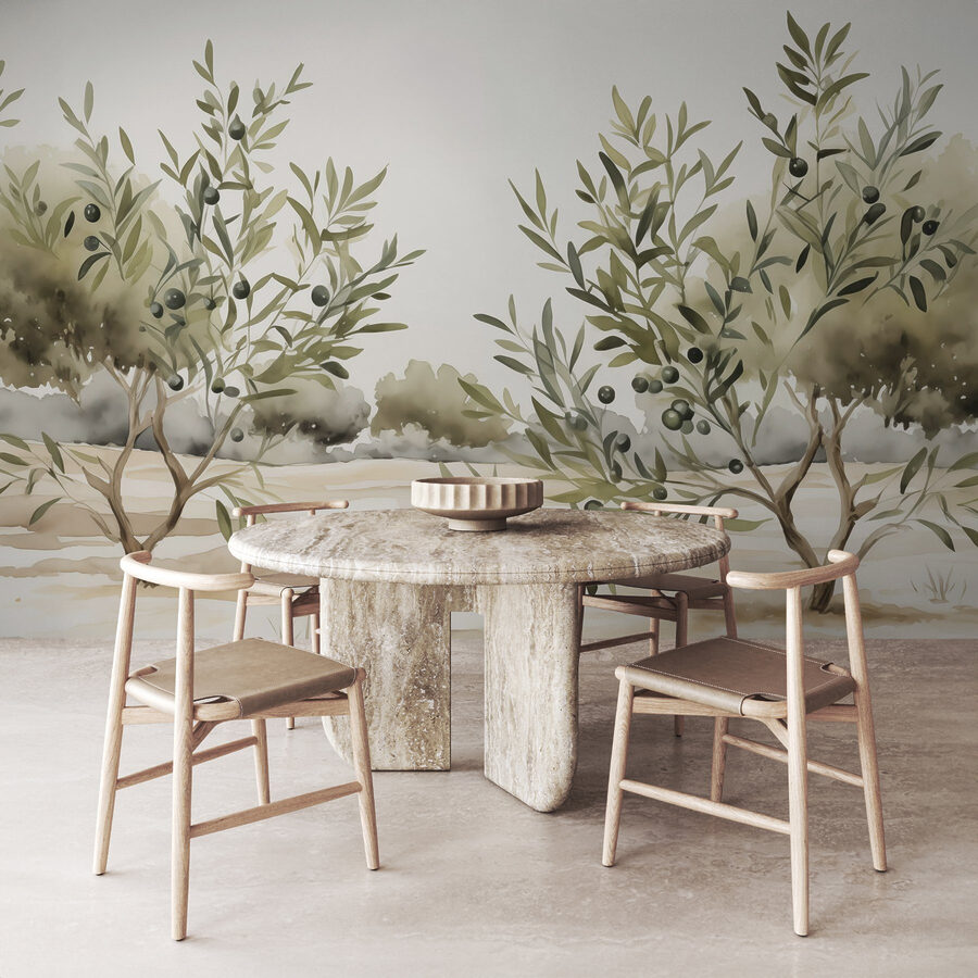 Pittura di alberi con bacche nere