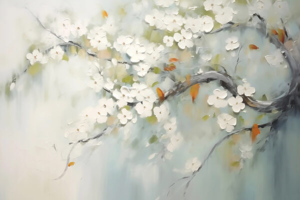 Pittura di un ramo d'albero con fiori bianchi Pittura di un ramo d'albero con fiori bianchi