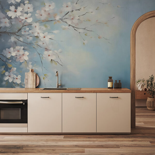 Pittura di un ramo d'albero con fiori bianchi Pittura di un ramo d'albero con fiori bianchi