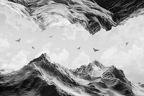 Group of birds flying over a mountain Group of birds flying over a mountain