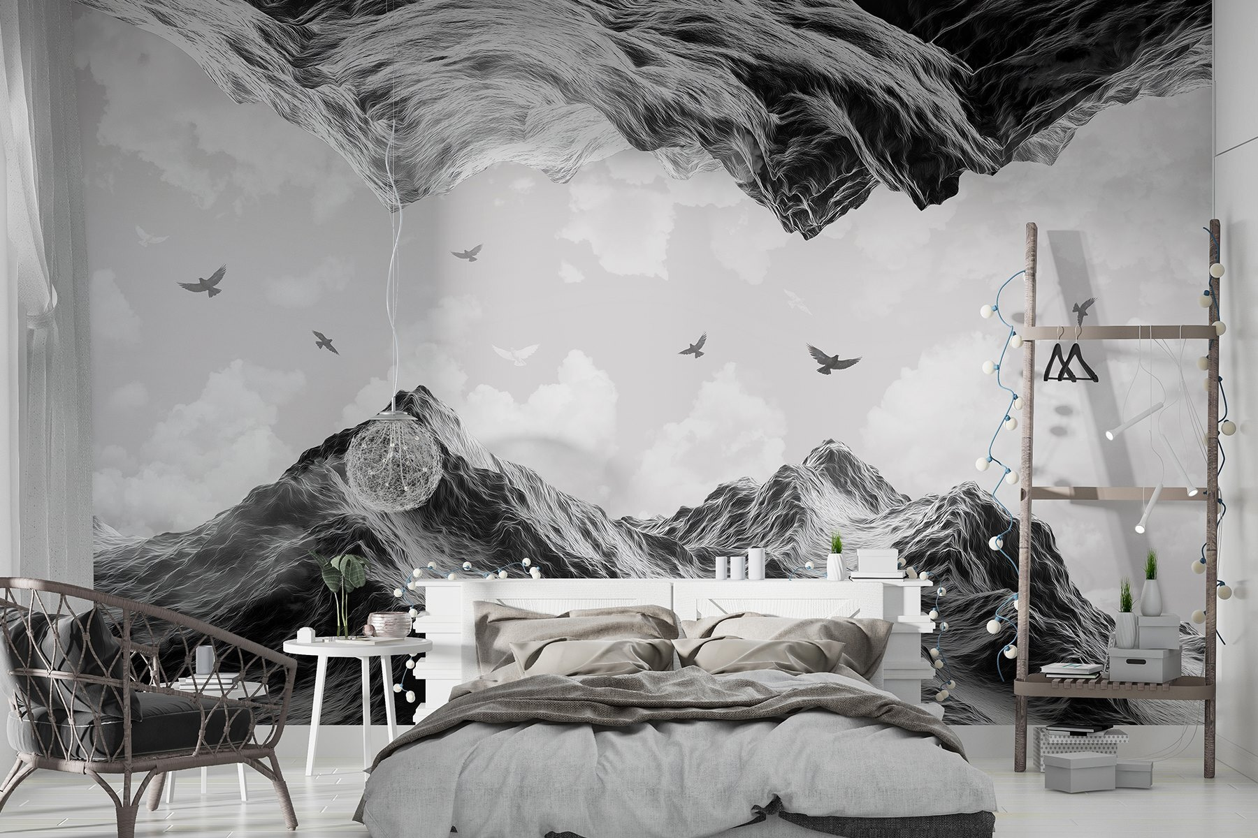 Group of birds flying over a mountain Group of birds flying over a mountain