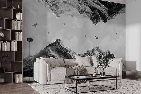 Group of birds flying over a mountain Group of birds flying over a mountain