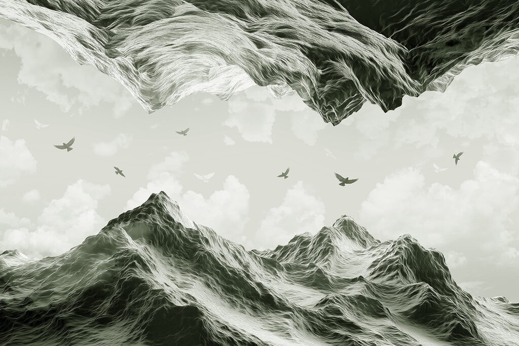 Birds flying over mountains