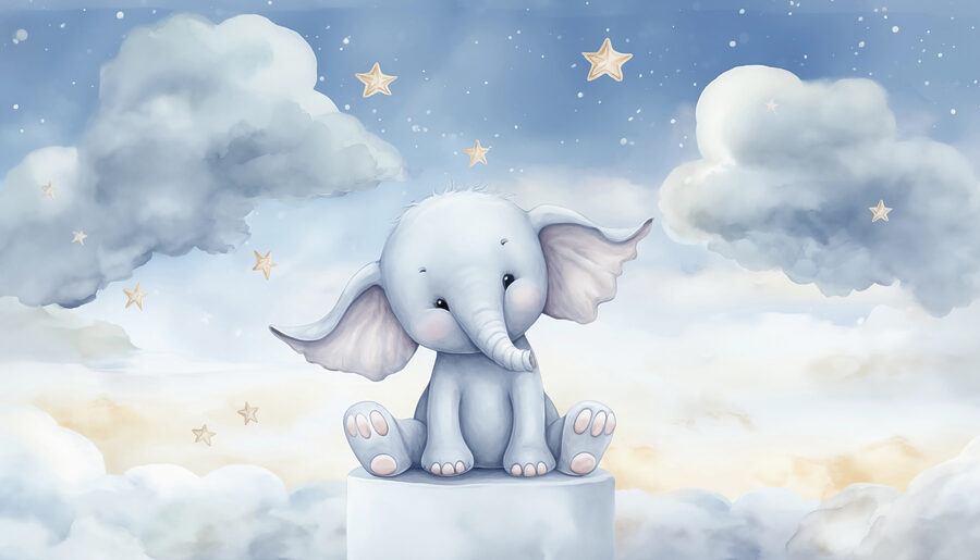 Cartone animato di un elefante seduto su una piattaforma Cartone animato di un elefante seduto su una piattaforma