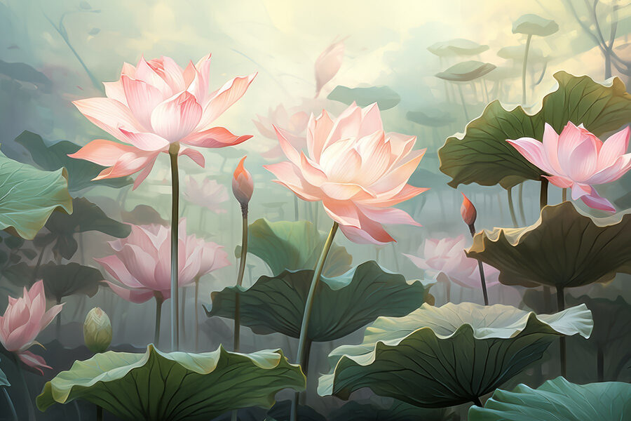 Gruppo di fiori rosa con foglie verdi