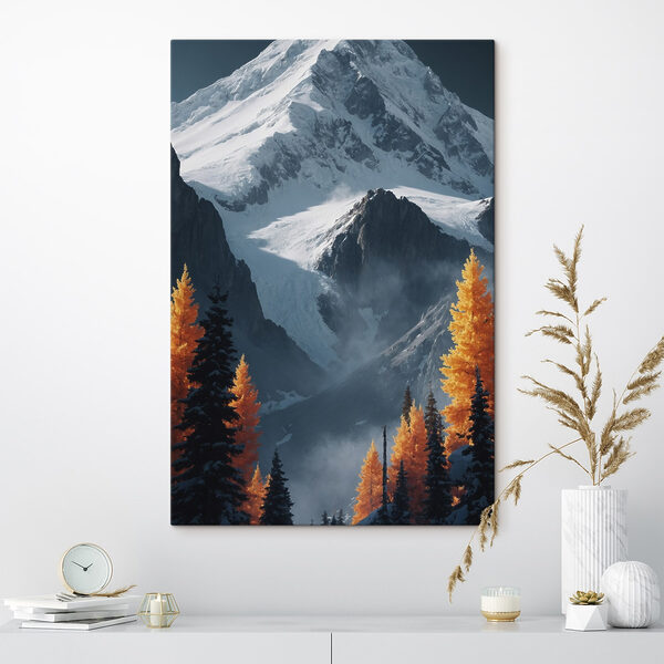 Montagna innevata con alberi e neve Quadri Montagna innevata con alberi e neve