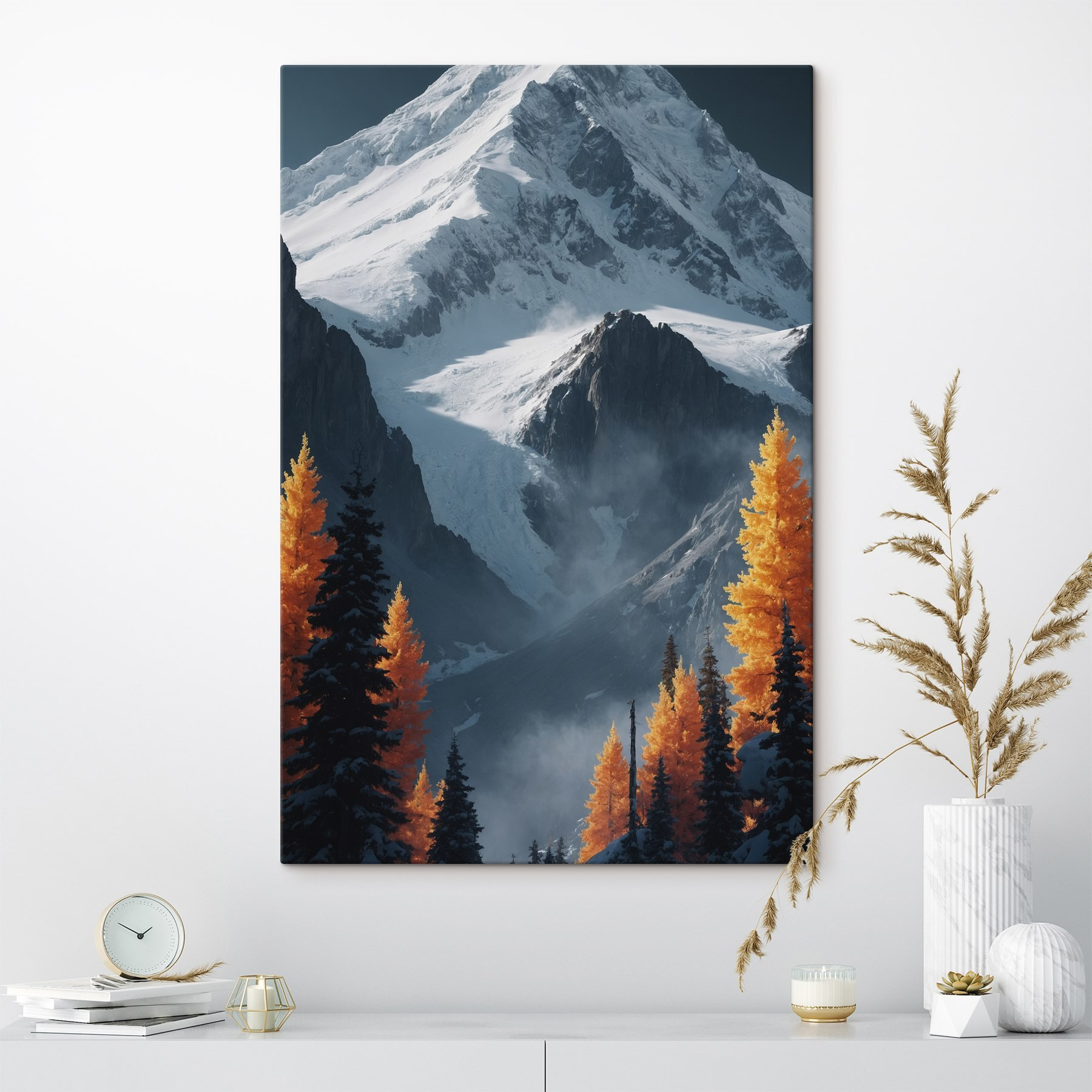 Snowy mountain with trees and snow Snowy mountain with trees and snow