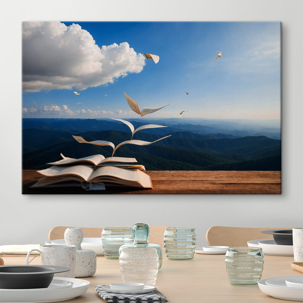 Book with flying birds flying out of it