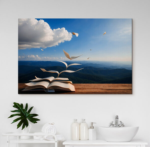 Book with flying birds flying out of it