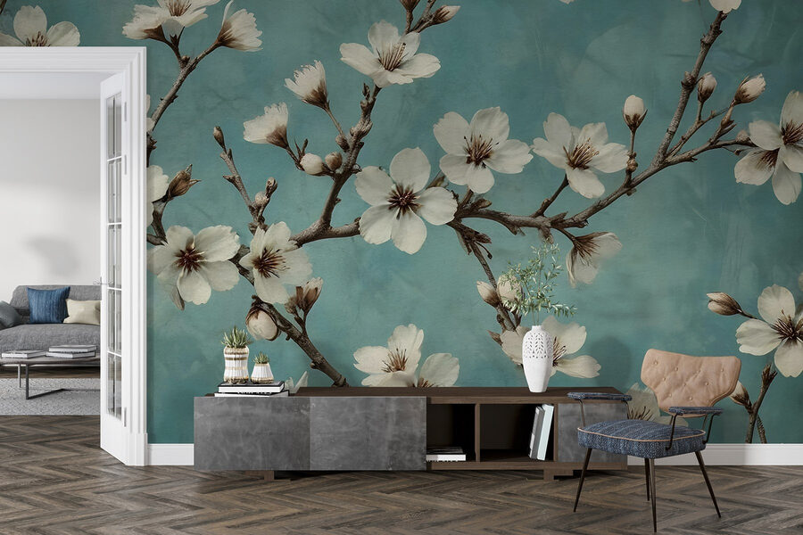 Fiori che danzano su uno sfondo blu