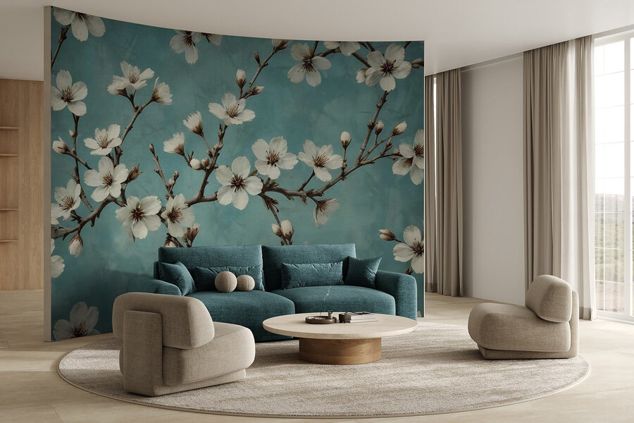 Fiori che danzano su uno sfondo blu