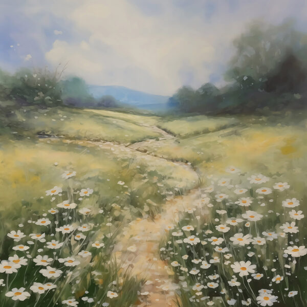 Painting of a path through a field of flowers Painting of a path through a field of flowers