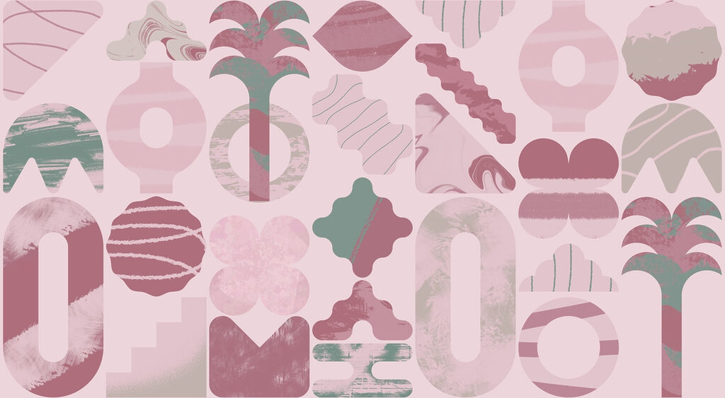 Sfondo rosa e verde con forme diverse Sfondo rosa e verde con forme diverse