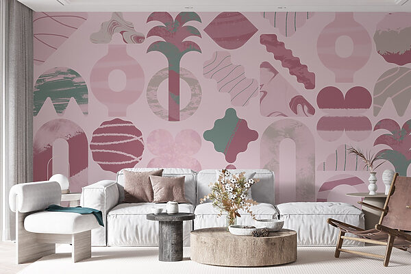Sfondo rosa e verde con forme diverse Sfondo rosa e verde con forme diverse