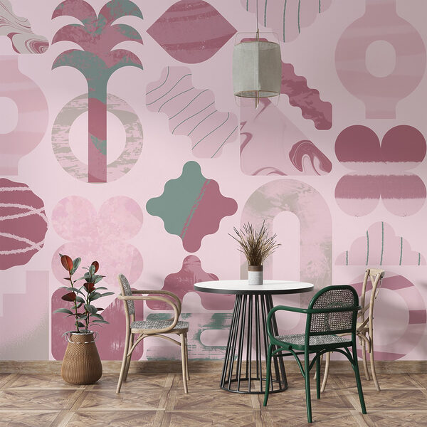Sfondo rosa e verde con forme diverse Sfondo rosa e verde con forme diverse