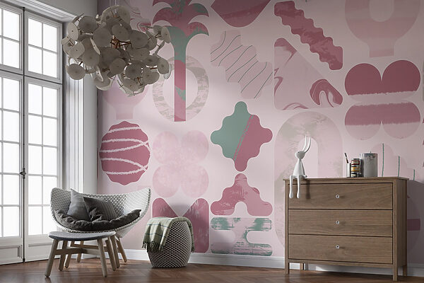 Sfondo rosa e verde con forme diverse Sfondo rosa e verde con forme diverse