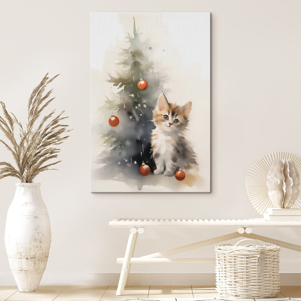 Cat next to a christmas tree Cat next to a christmas tree