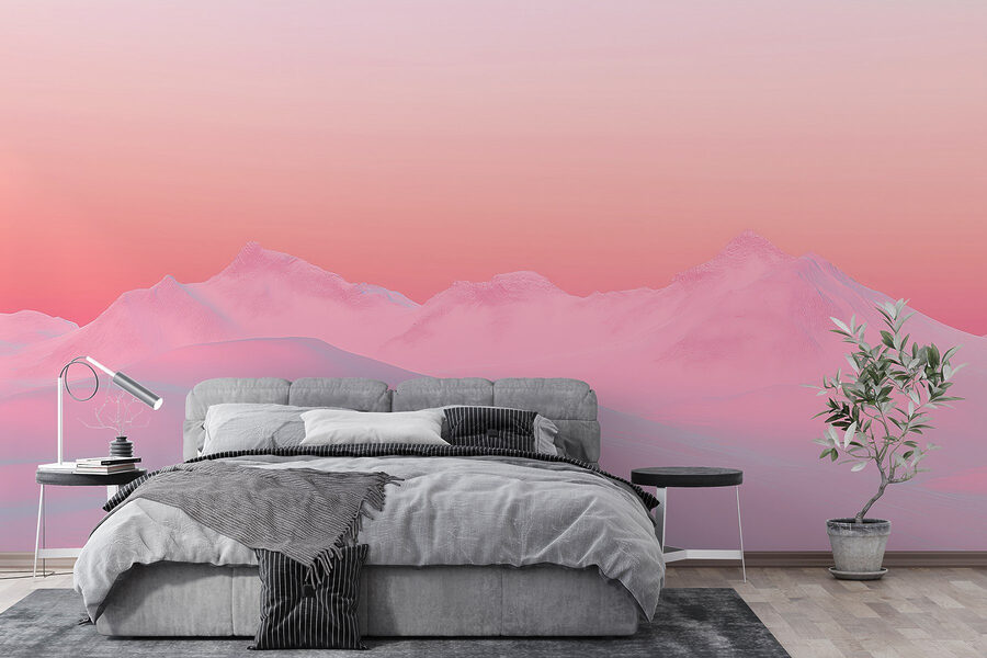 Cielo rosa e blu su una catena montuosa innevata
