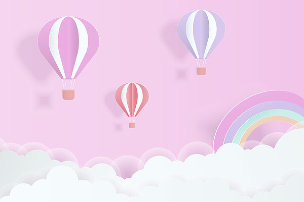 Sfondo rosa con palloncini e arcobaleno Sfondo rosa con palloncini e arcobaleno