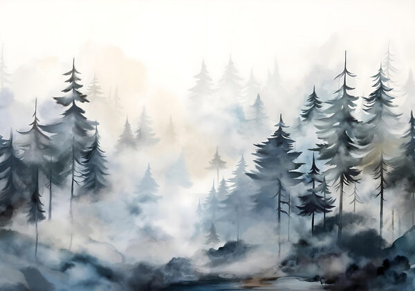 Pittura di alberi e nebbia Pittura di alberi e nebbia