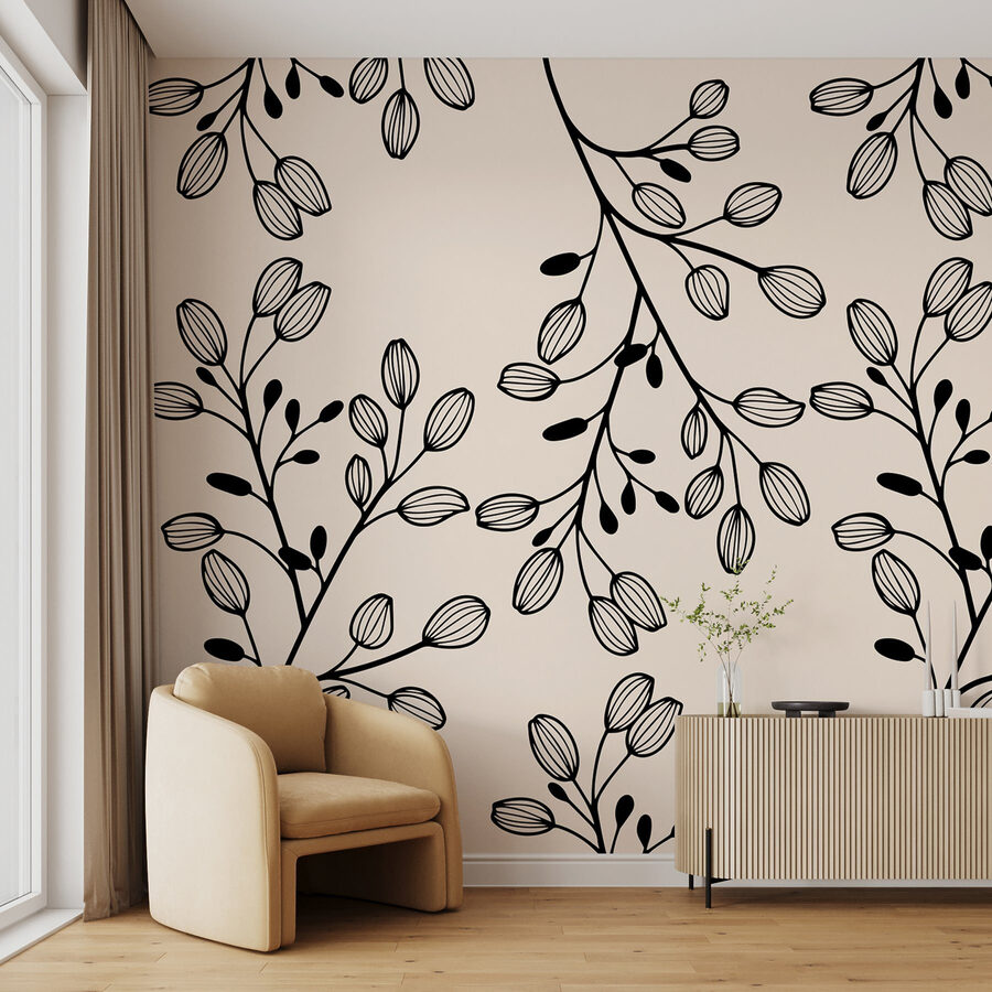 Pattern di foglie in bianco e nero