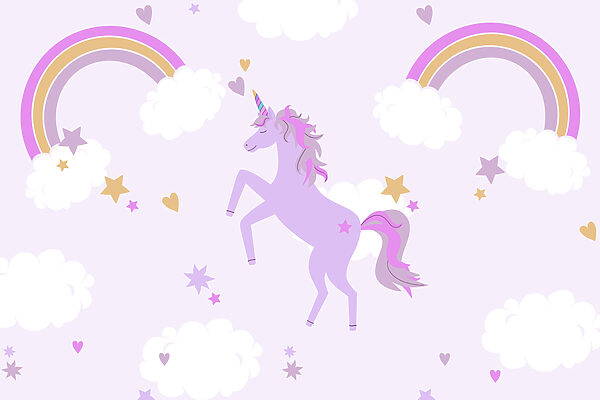 Unicorno viola con stelle e arcobaleni Unicorno viola con stelle e arcobaleni