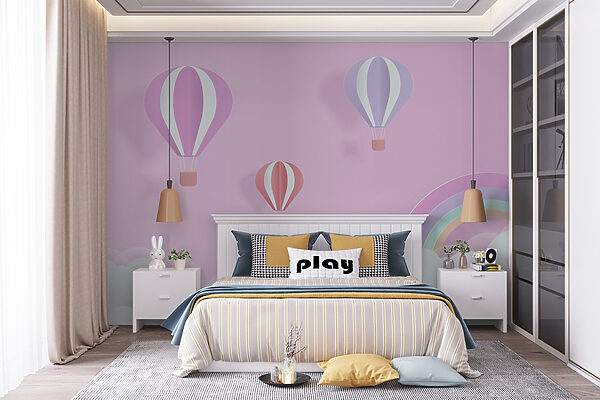 Sfondo rosa con palloncini e arcobaleno Sfondo rosa con palloncini e arcobaleno