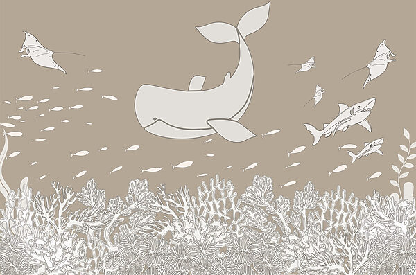 Balena e pesce sott'acqua Balena e pesce sott'acqua