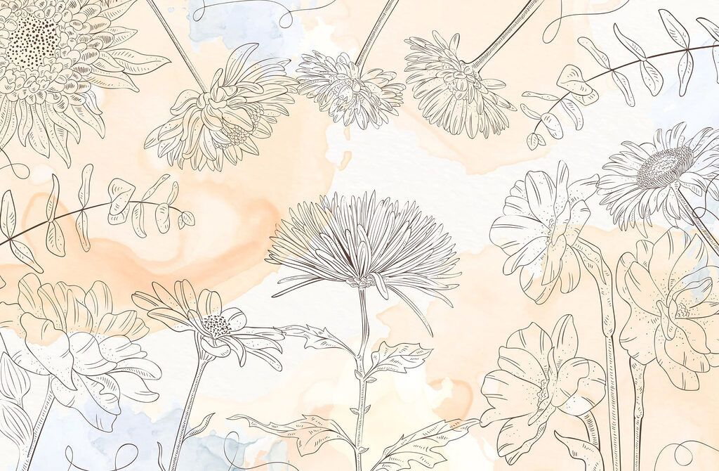 Disegno di fiori su sfondo acquerellato Disegno di fiori su sfondo acquerellato