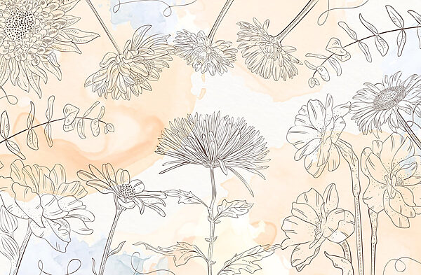 Disegno di fiori su sfondo acquerellato Disegno di fiori su sfondo acquerellato
