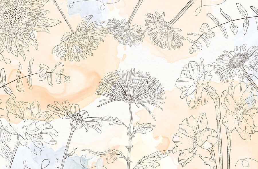 Disegno di fiori su sfondo acquerellato
