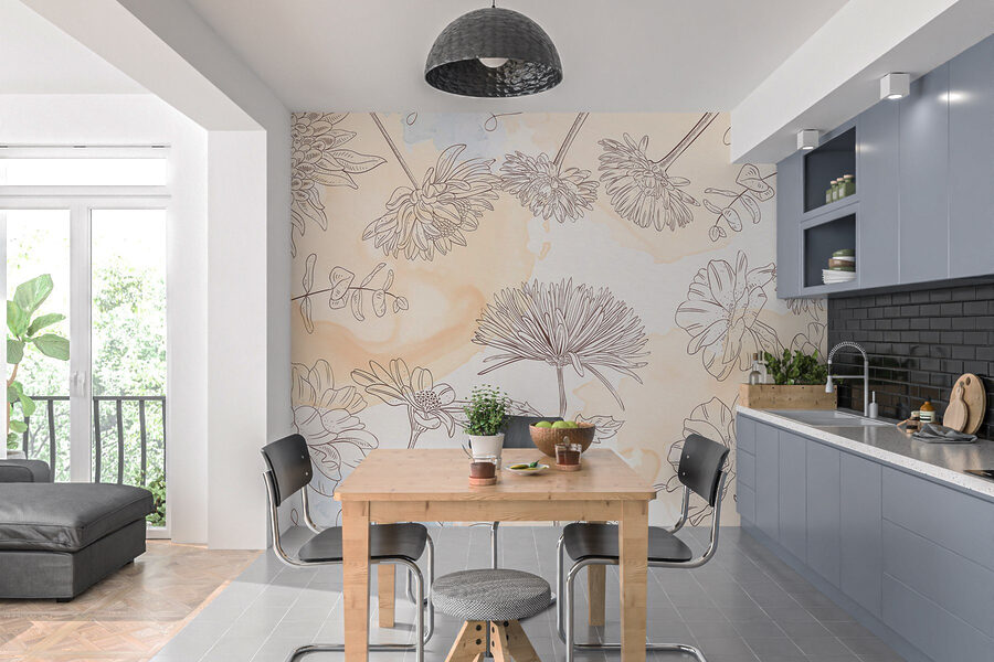 Disegno di fiori su sfondo acquerellato