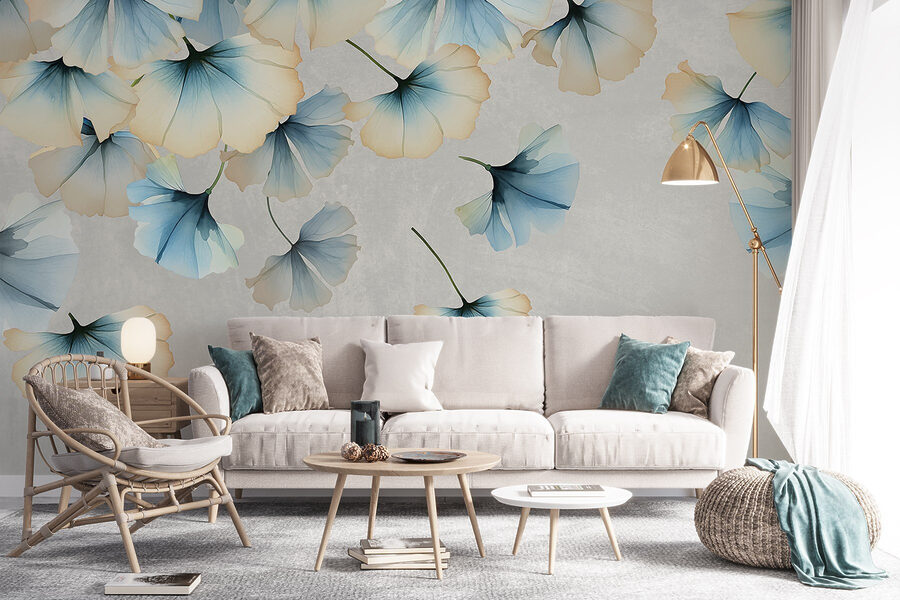 Gruppo di fiori che volano nell'aria
