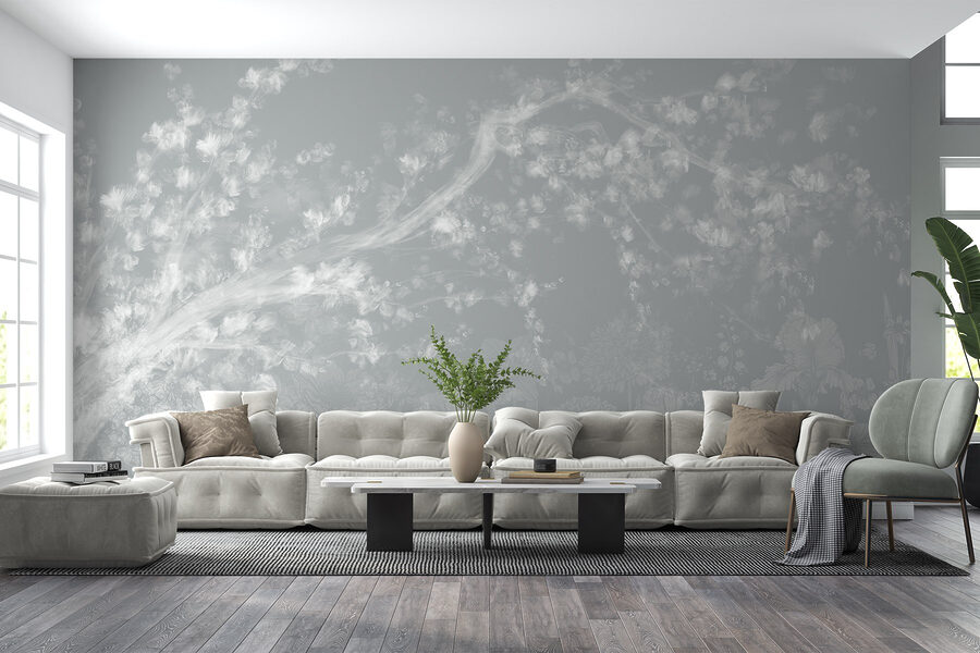 Carta da parati Motivo floreale bianco e grigio - immagine 5