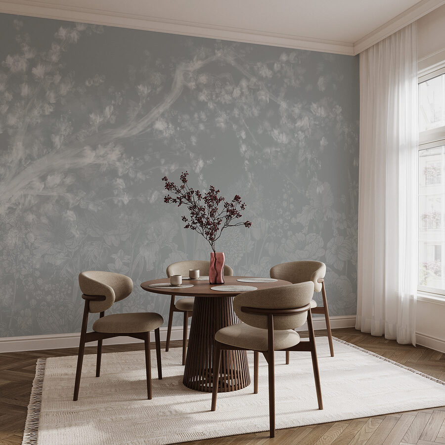 Carta da parati Motivo floreale bianco e grigio - immagine 6