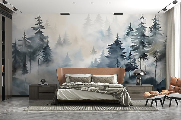 Pittura di alberi e nebbia Pittura di alberi e nebbia